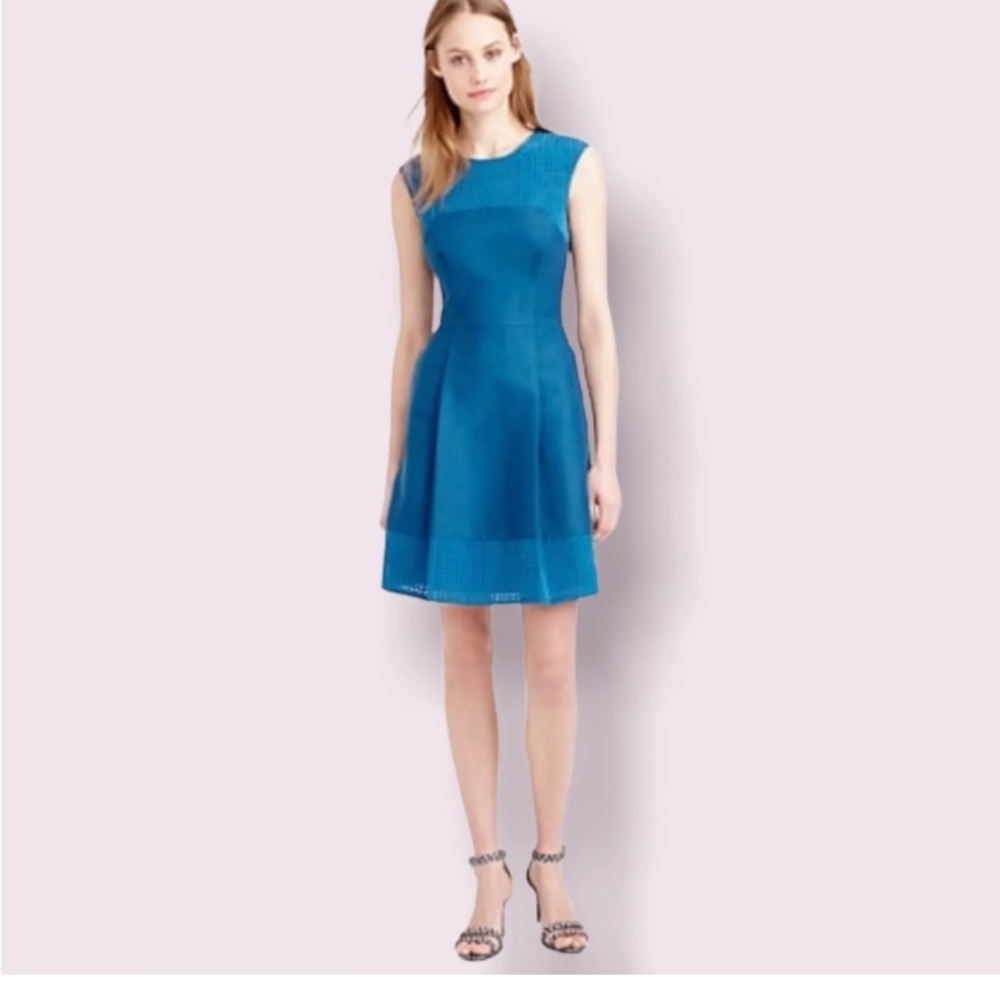 J Crew Perforated Peacock Blue A-Line Sleeveless Dress size 8